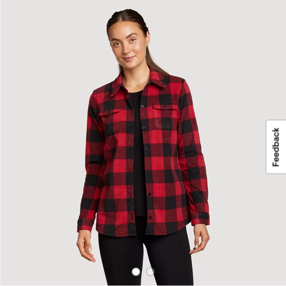 Eddie Bauer Red and Black Plaid Button Down Shirt